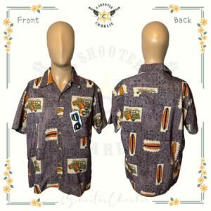 NWT Roundy Bay VW Bug Hawaiian Surf Shirt Mens Size Medium Brown Printed